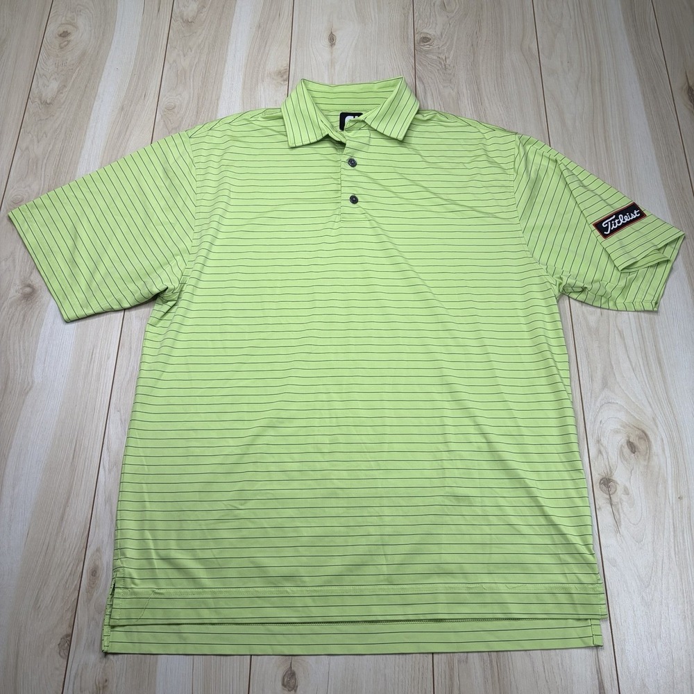 FooTjoy TITLEIST Polo Shirt Performance Mens Medium Green Stripe - Picture 2 of 6